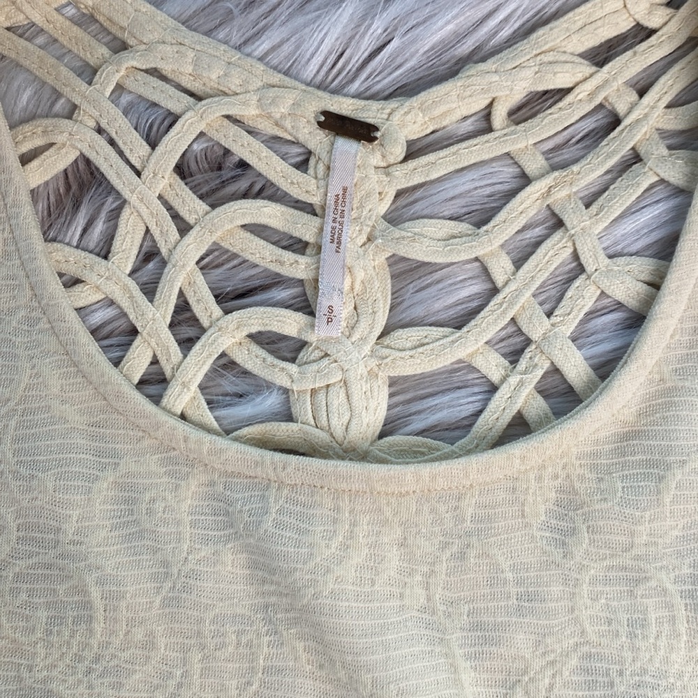 Free People Macrame Peplum Sleeveless Top in Cream / Ivory Small - Picture 3 of 7